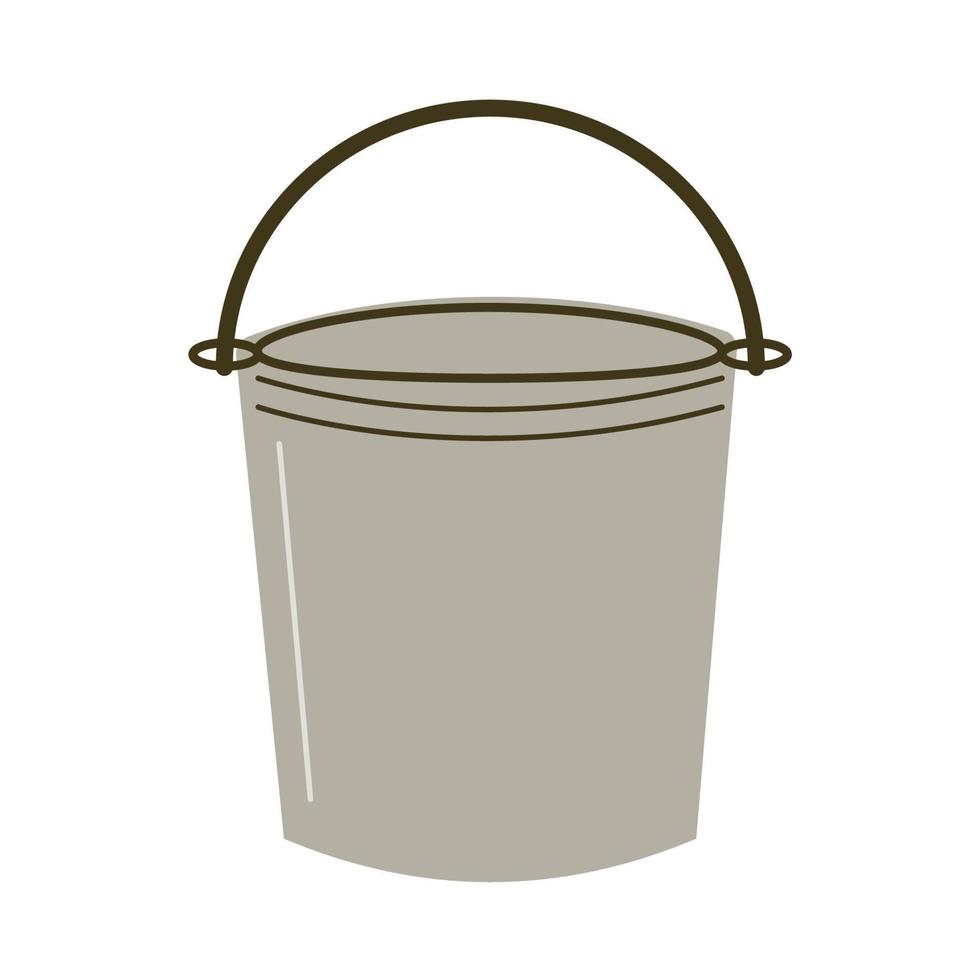 Grey metal bucket with handle. Flat vector illustration isolated on white background