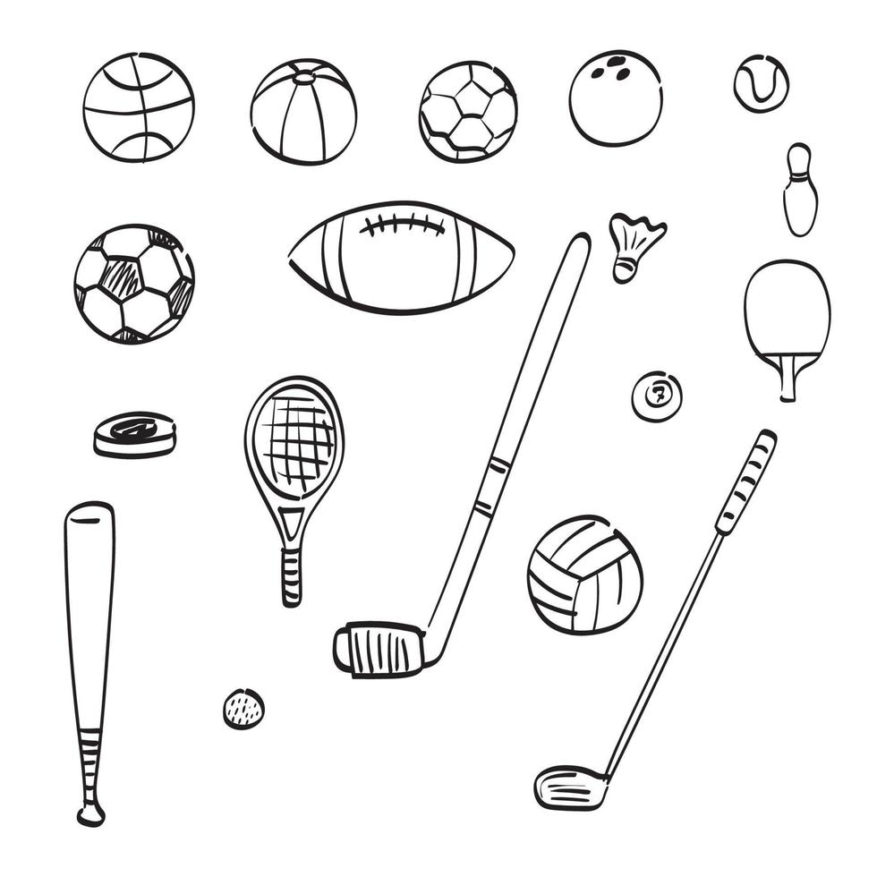 conjunto de arte de línea de equipo deportivo ilustración vector dibujado a mano aislado sobre fondo blanco