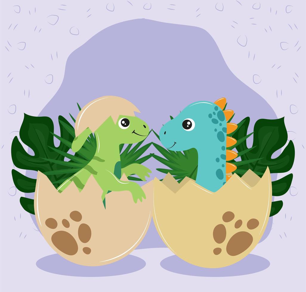 cute dinosaurs in egg shells vector