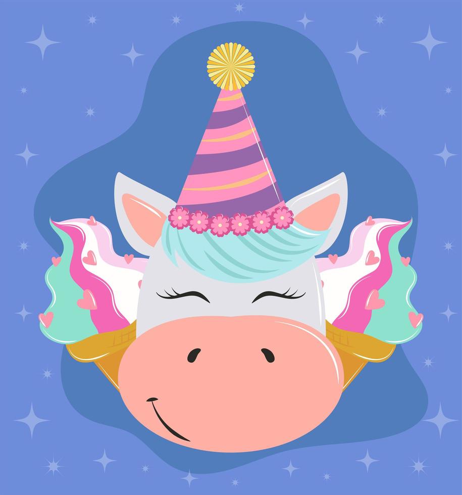 unicornio con gorro de fiesta vector