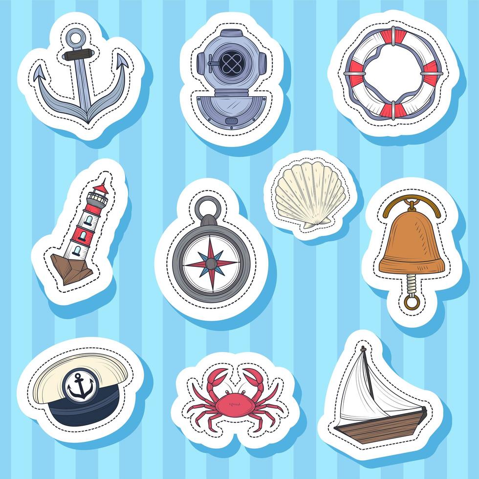 nautical stickers icons vector