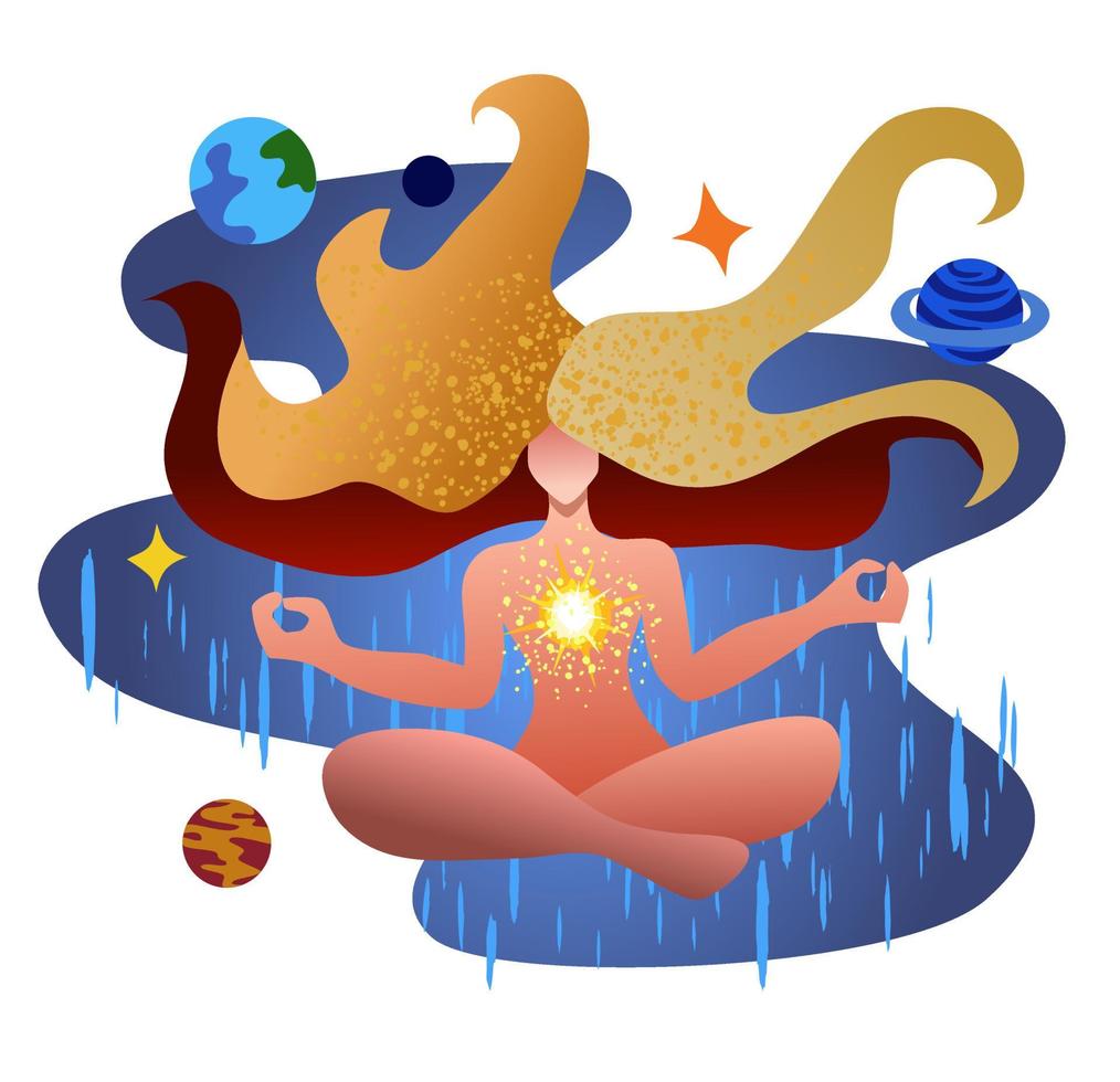 Meditation. Harmony with yourself and with space. Balance. Soul. Color fill vector