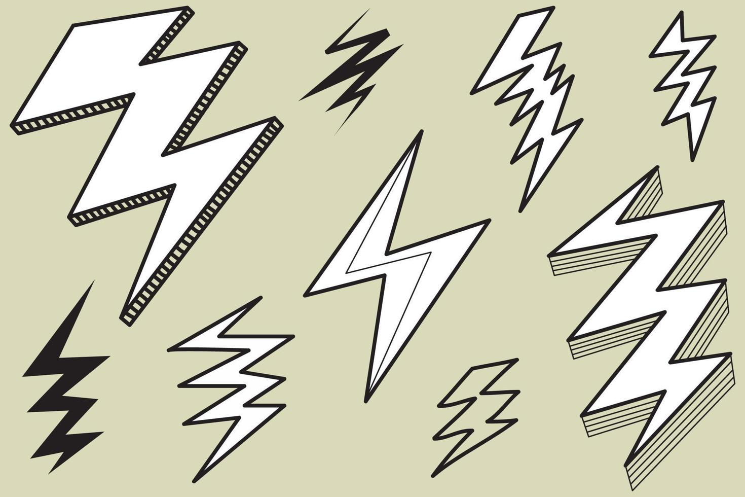 set of hand drawn vector doodle electric lightning bolt symbol sketch illustrations. thunder symbol doodle icon .