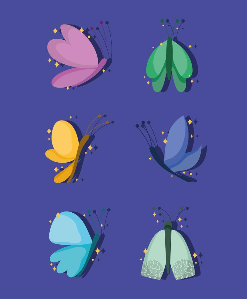butterflies icons set vector