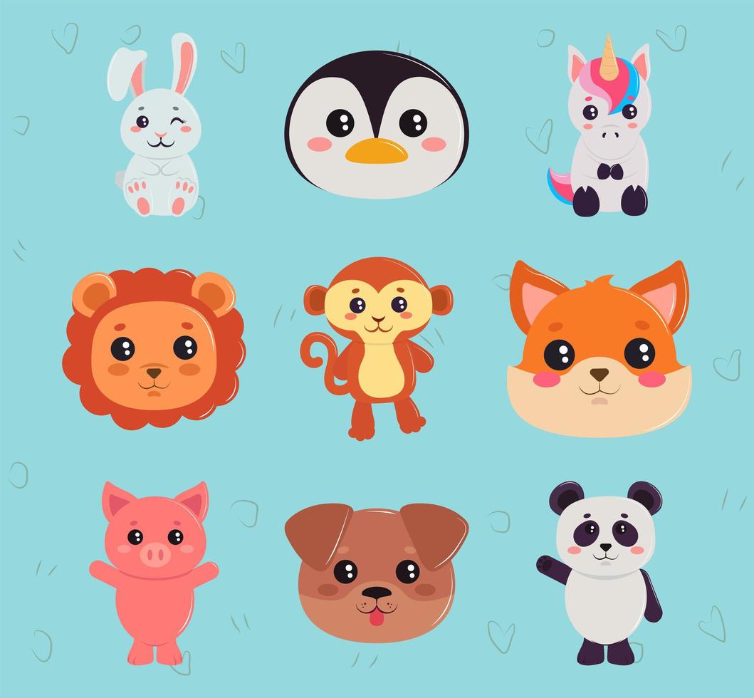 cute kawaii animals vector