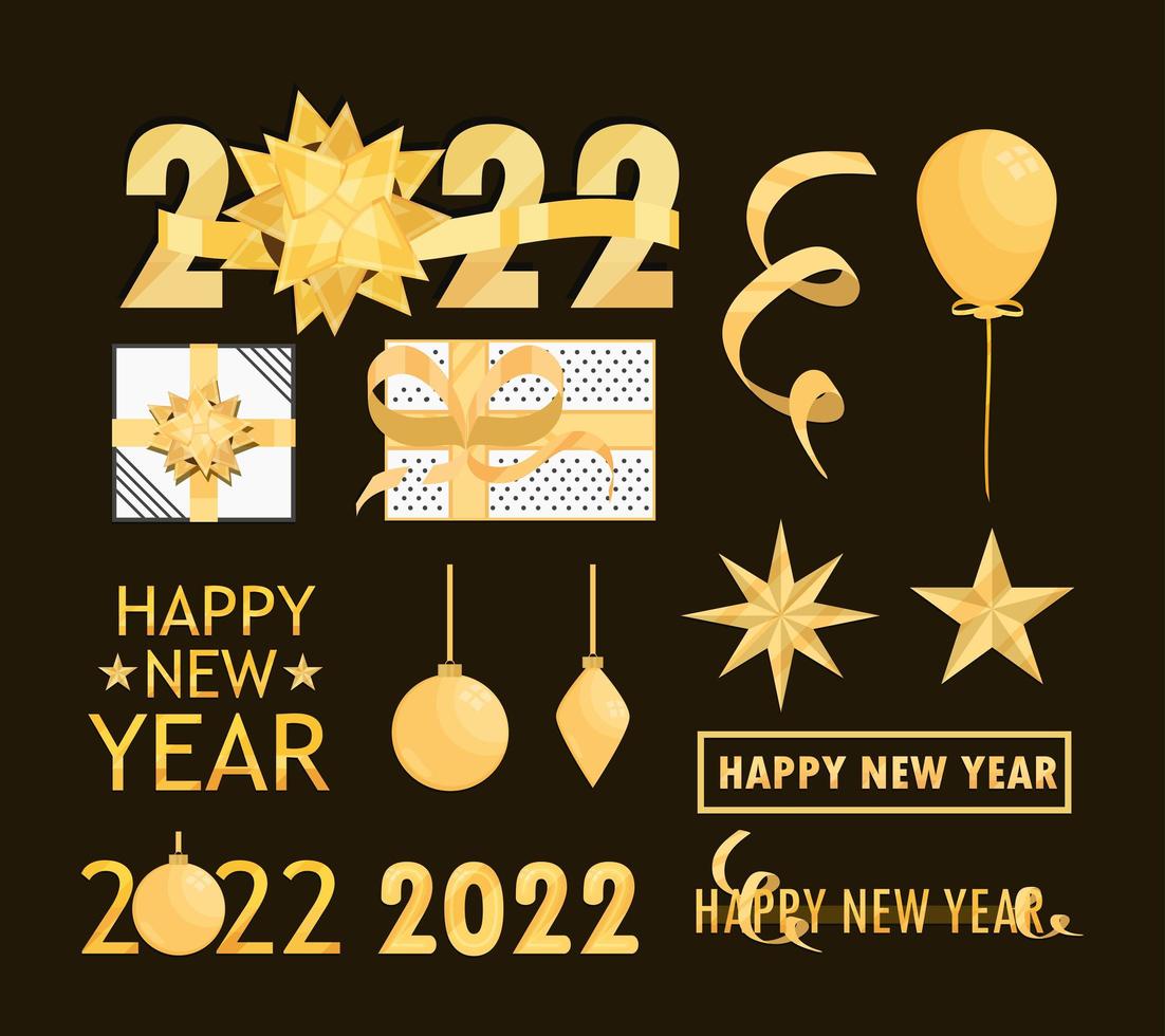 conjunto de feliz año nuevo 2022 vector