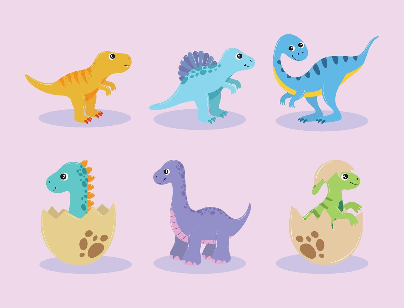 set of cartoon dinosaurs vector