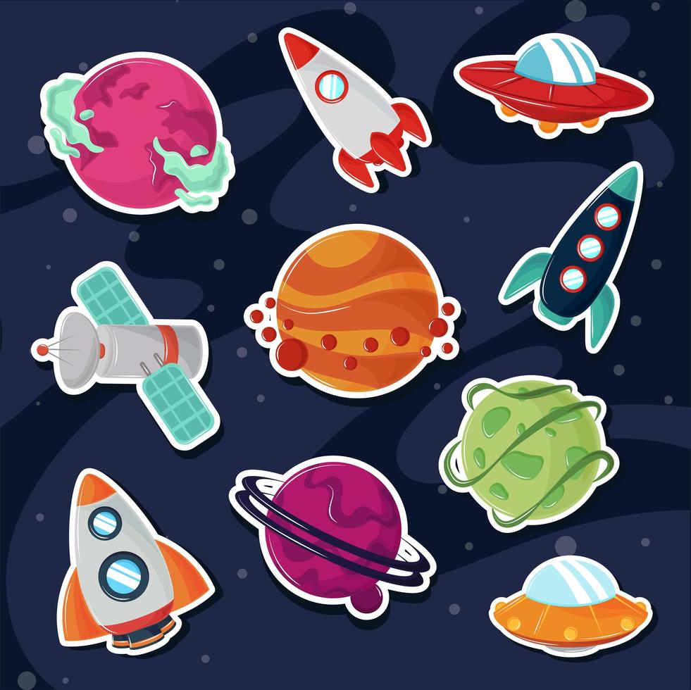 iconos de pegatinas espaciales vector