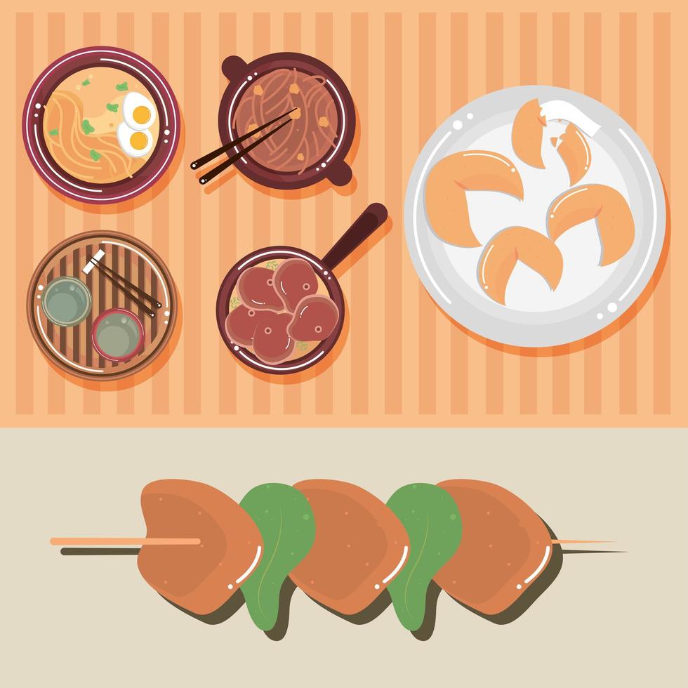 comida china asiática variada vector