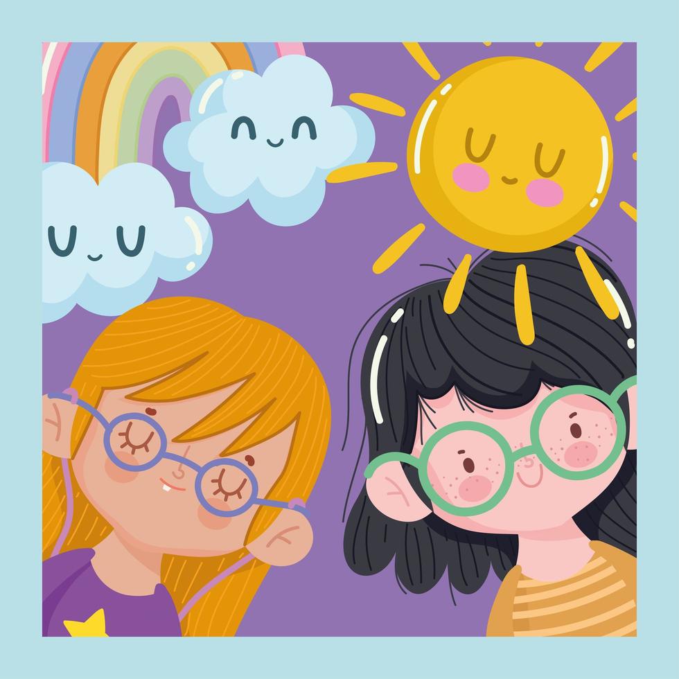 little girls and rainbow vector