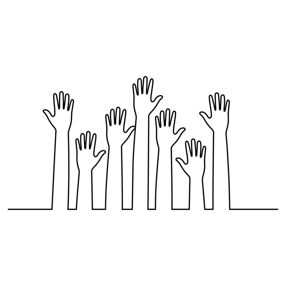 Linear illustration of hands up on white background vector