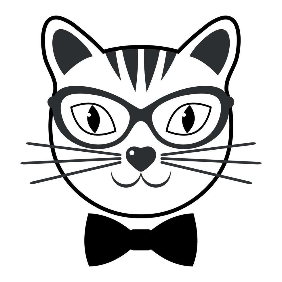 Illustration of a cute muzzle of a cat with glasses and a bow vector