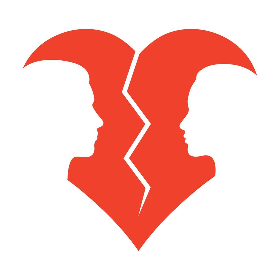 silueta de hombre y mujer con corazón roto sobre fondo blanco vector