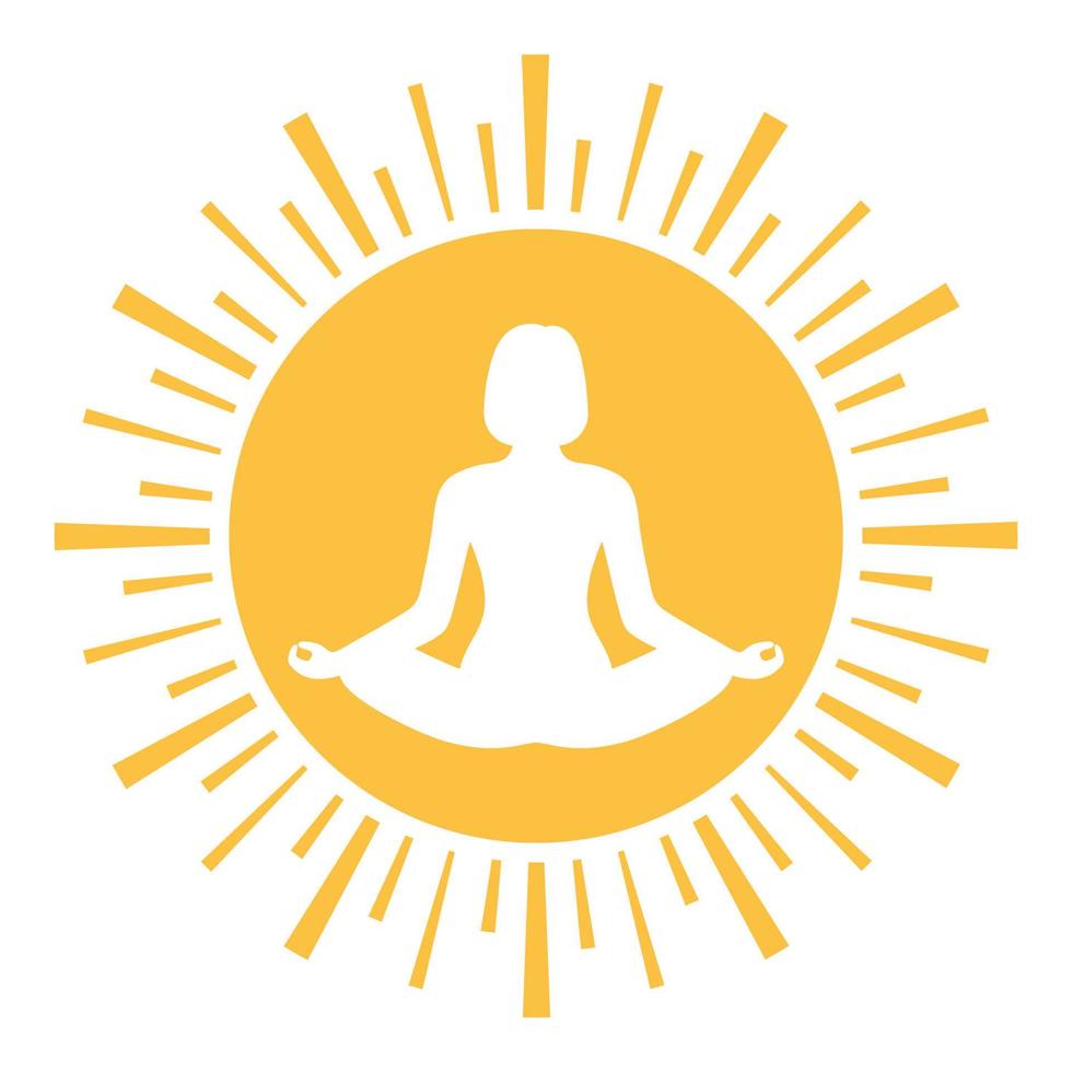 Illustration logo woman in lotus position on the background of the sun vector