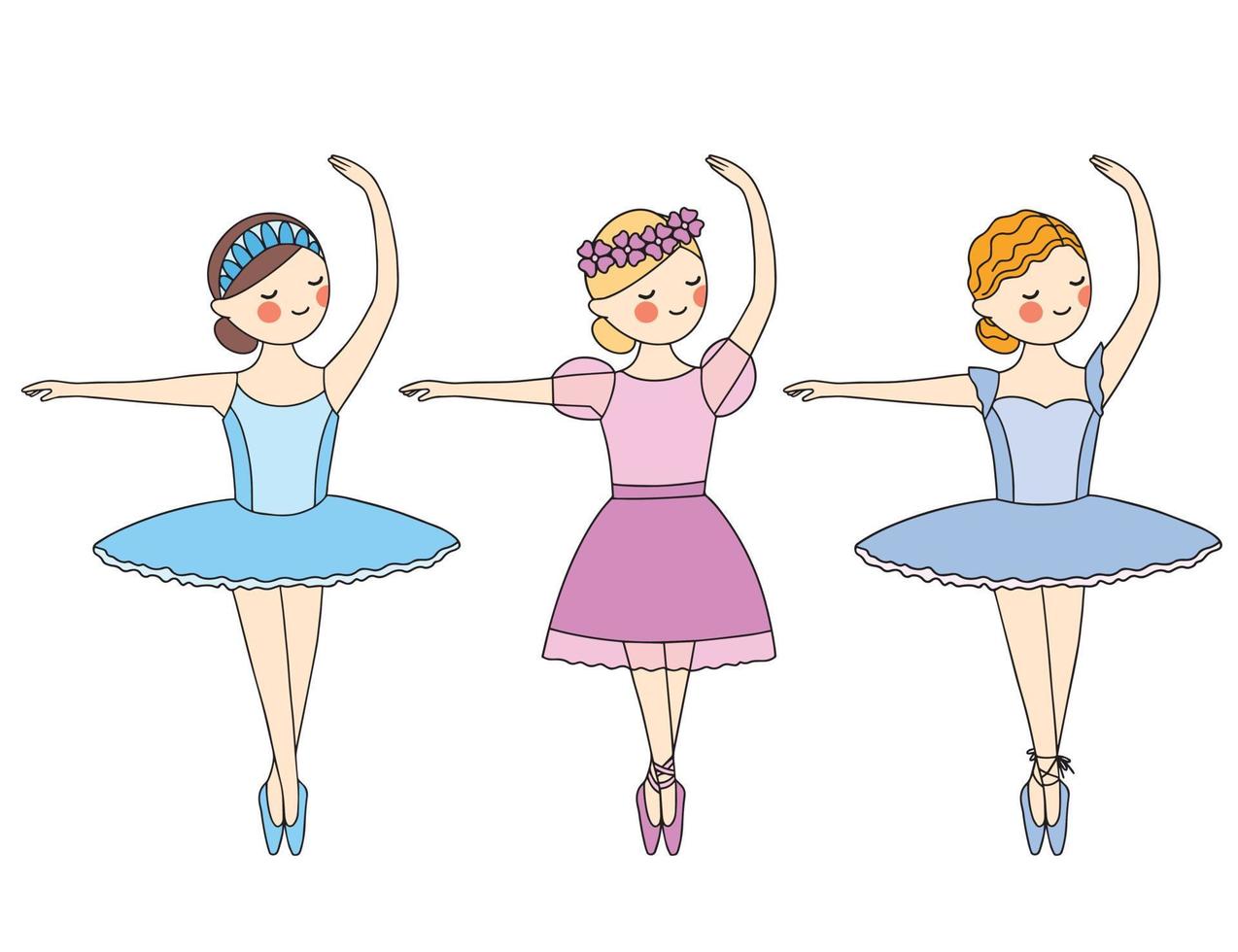 Set of color images on a white background. Ballerina in pointe shoes and dress vector