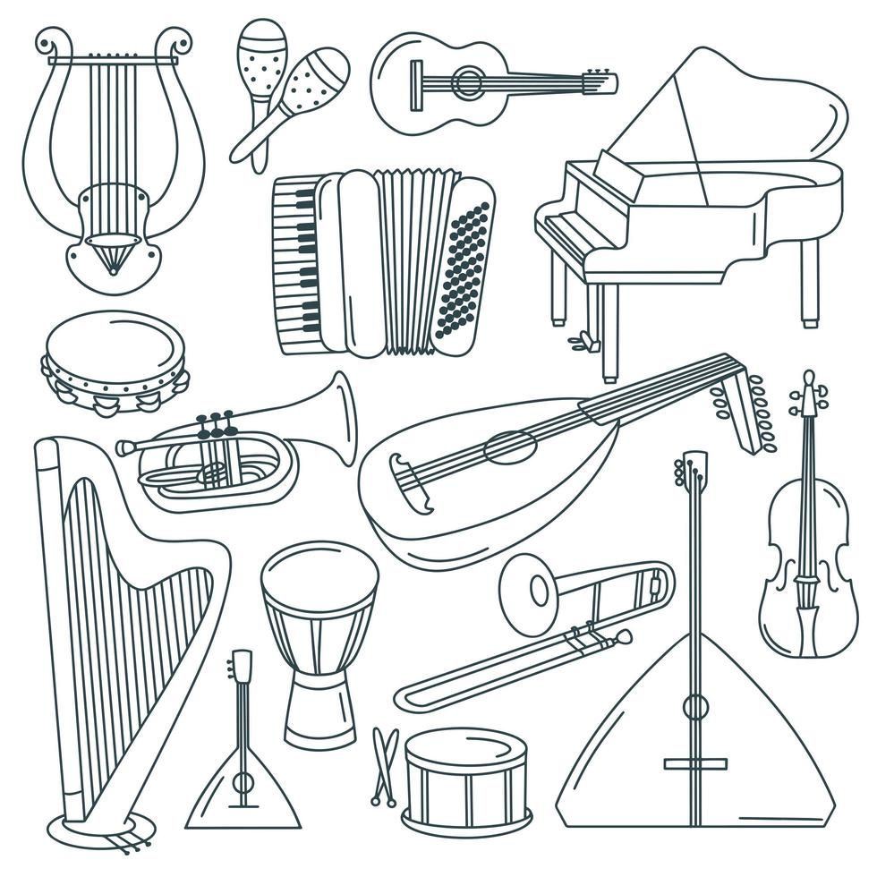 conjunto de garabatos de instrumentos musicales vector