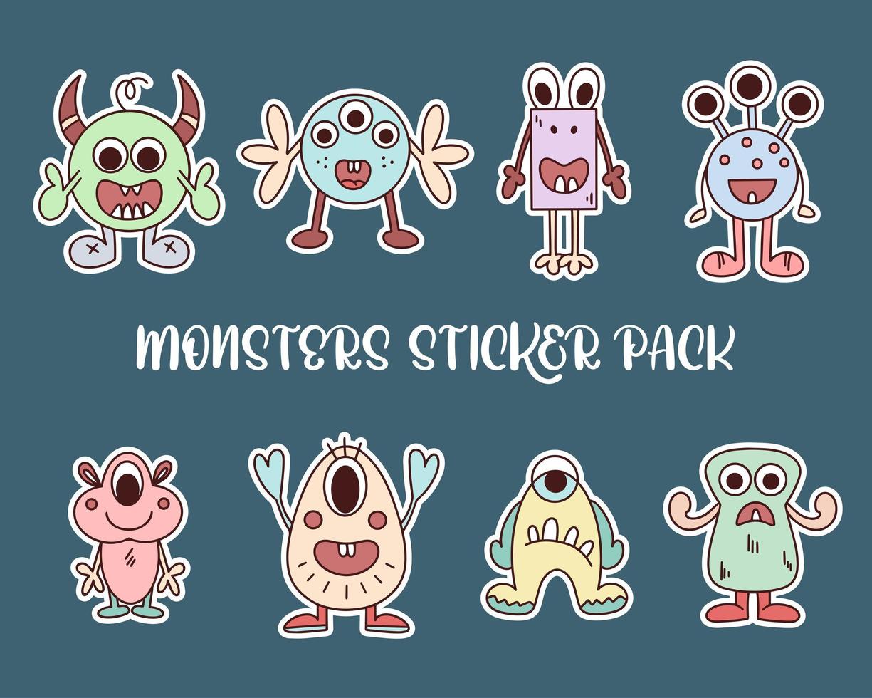 Set of stickers monsters vector