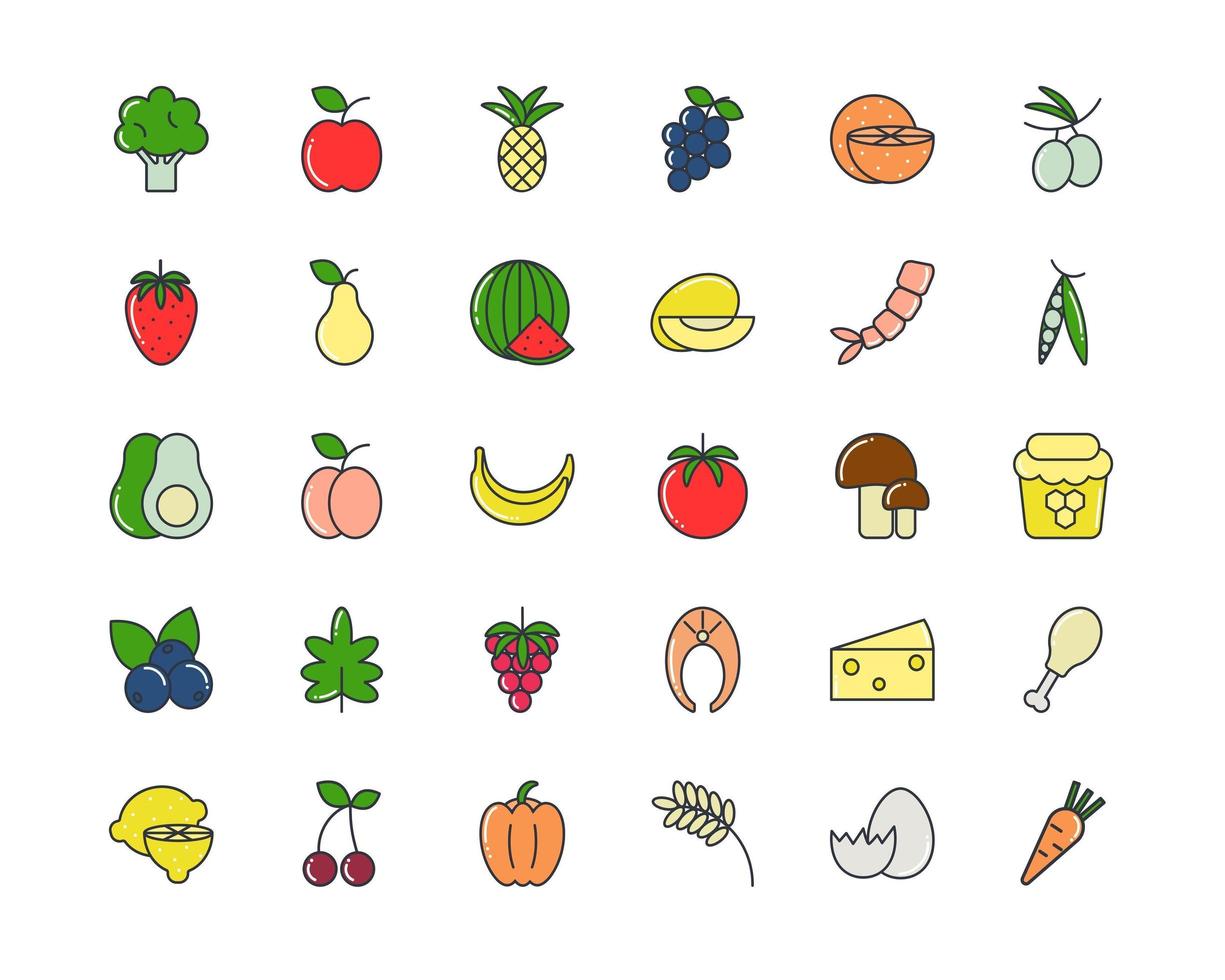 Healthy food set line icons vector