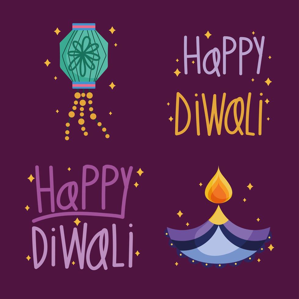 set of happy diwali vector