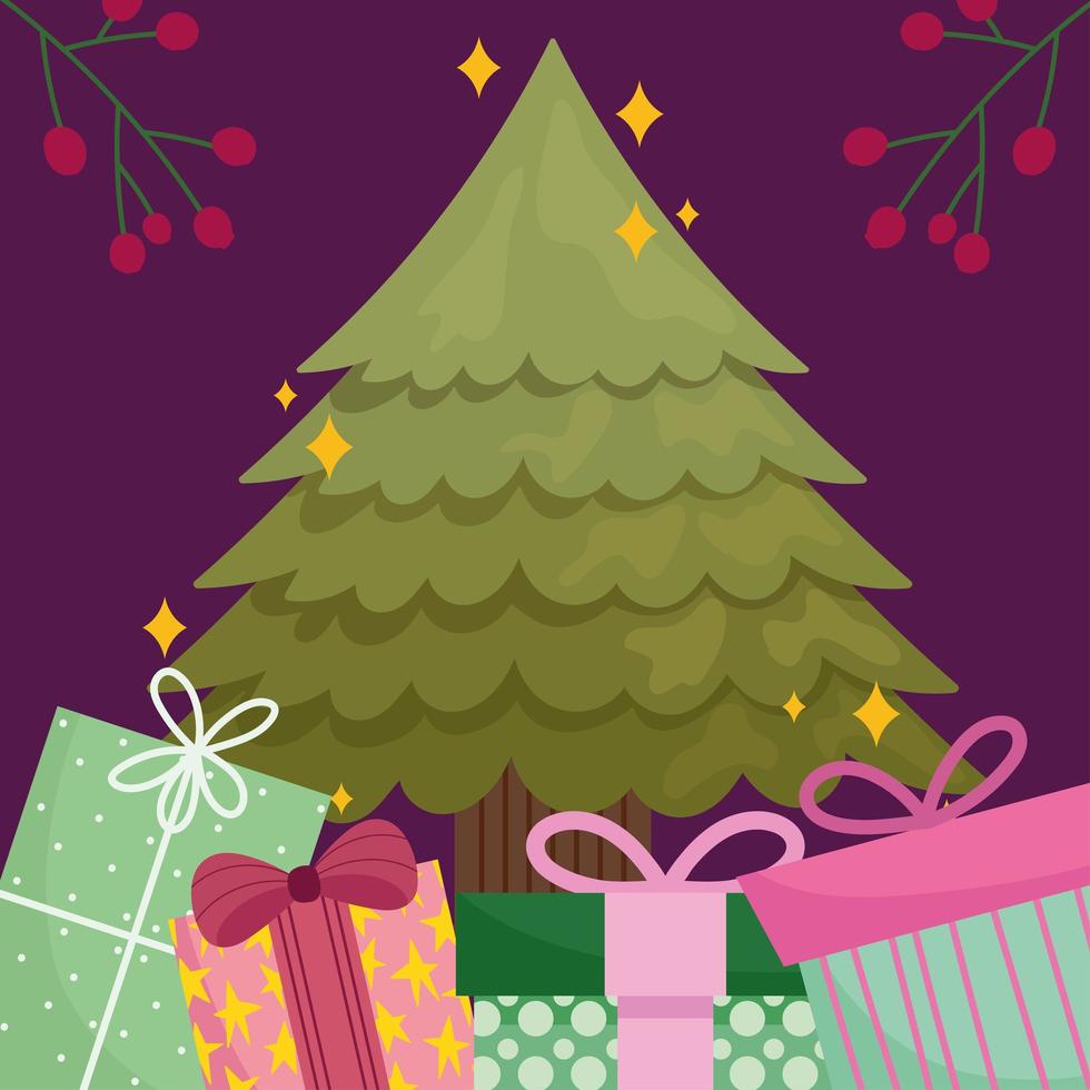 árbol de navidad y fiesta de regalos vector