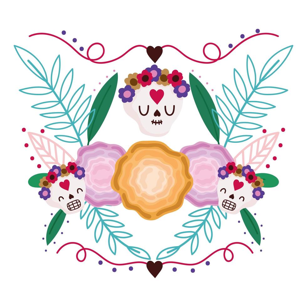 mexican skulls and flowers vector