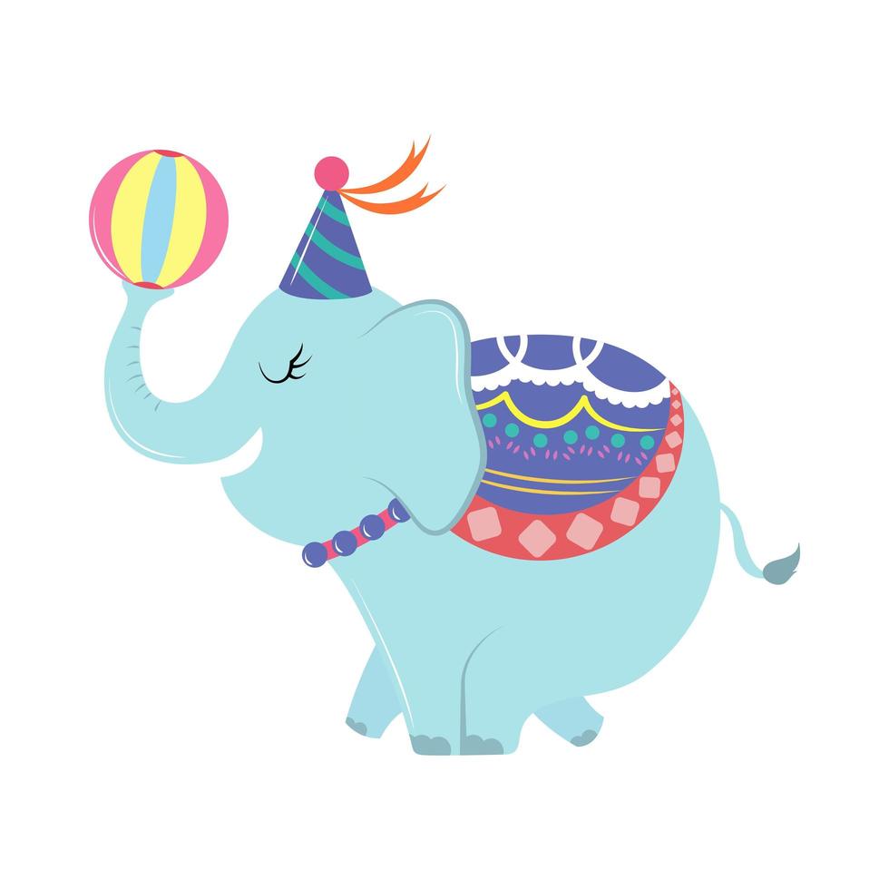 elefante de circo y pelota vector