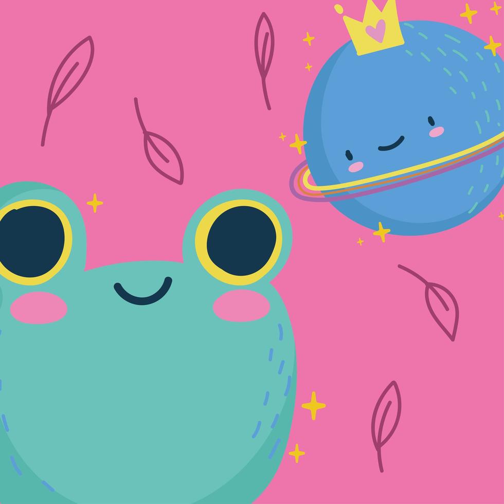 Kid Illustration frog and planet vector