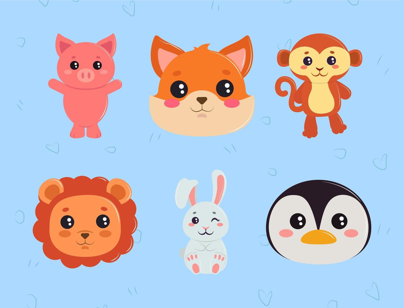 icons set kawaii animals vector