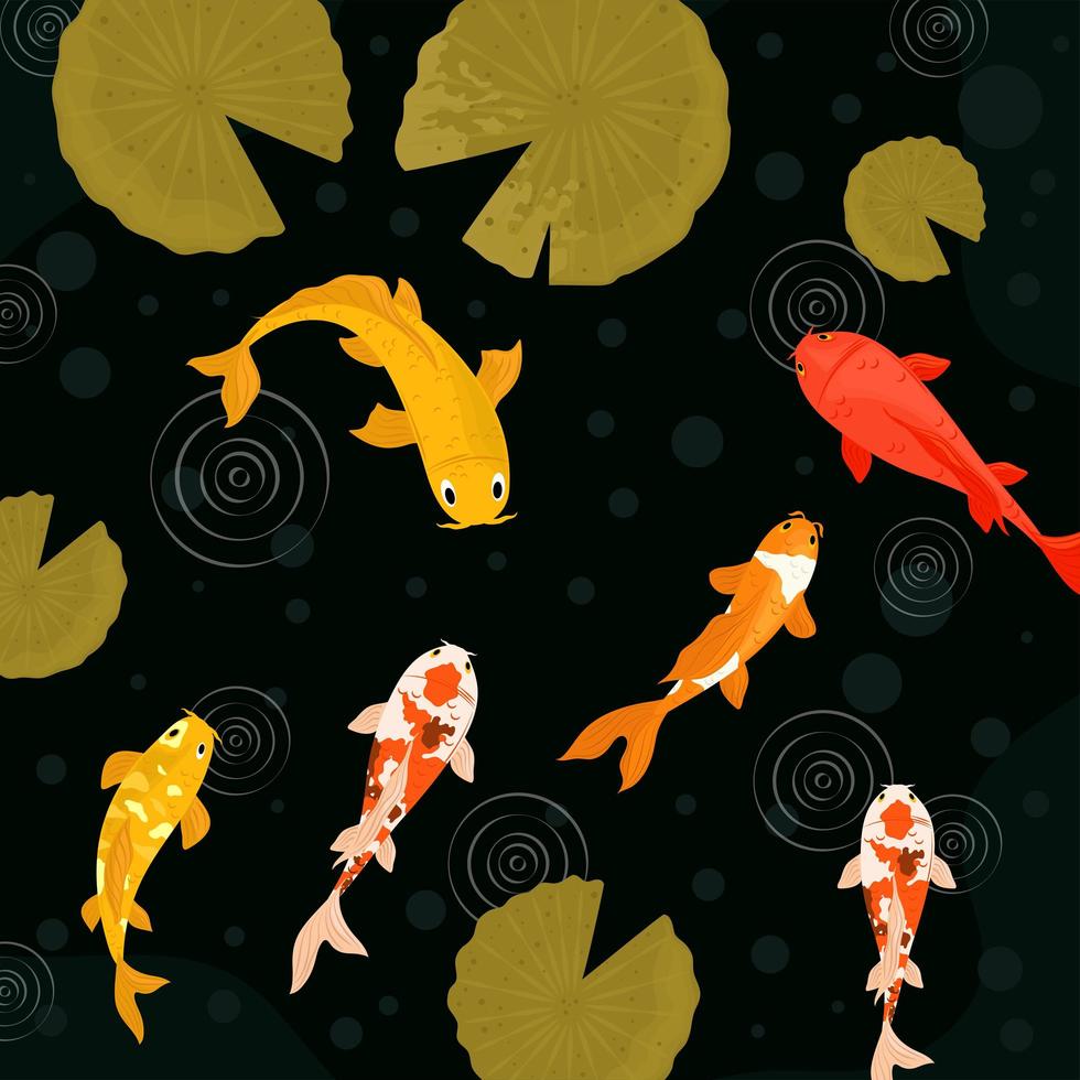koi fishes and leaves vector