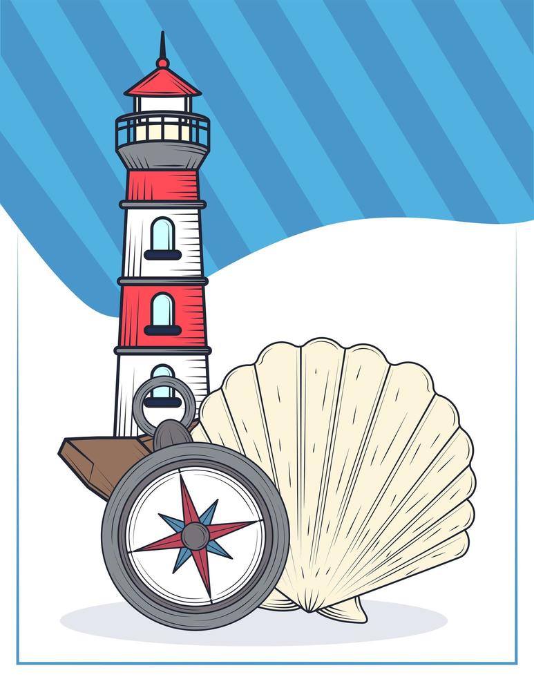 lighthouse and compass vector