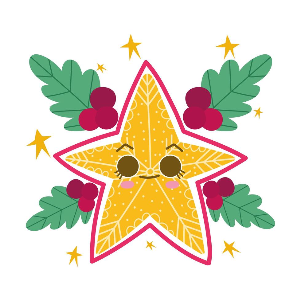 kawaii star and mistletoe vector