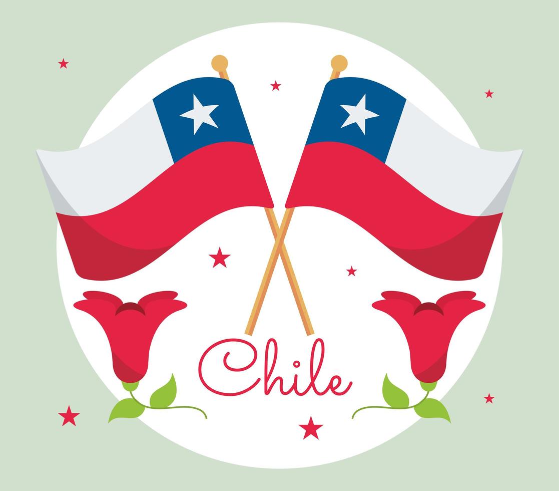 chile flags and flower vector