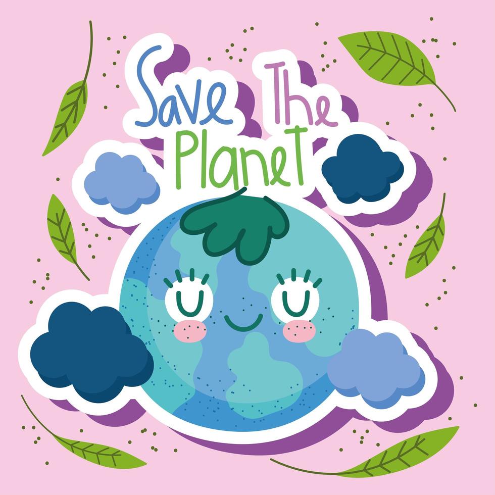 save the planet cute map vector