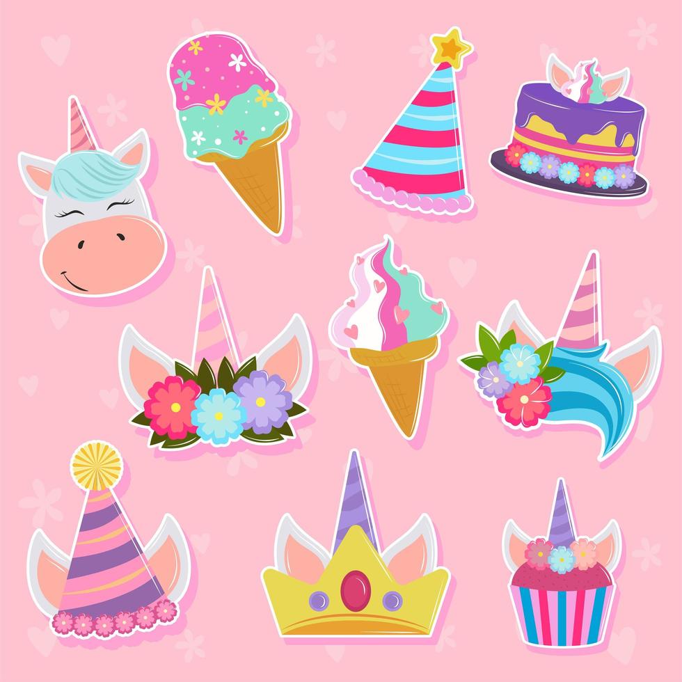 set of unicorn party vector