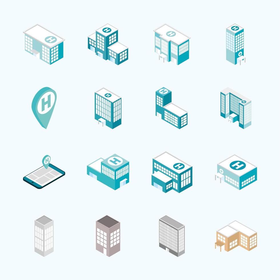 isometric hospital map vector