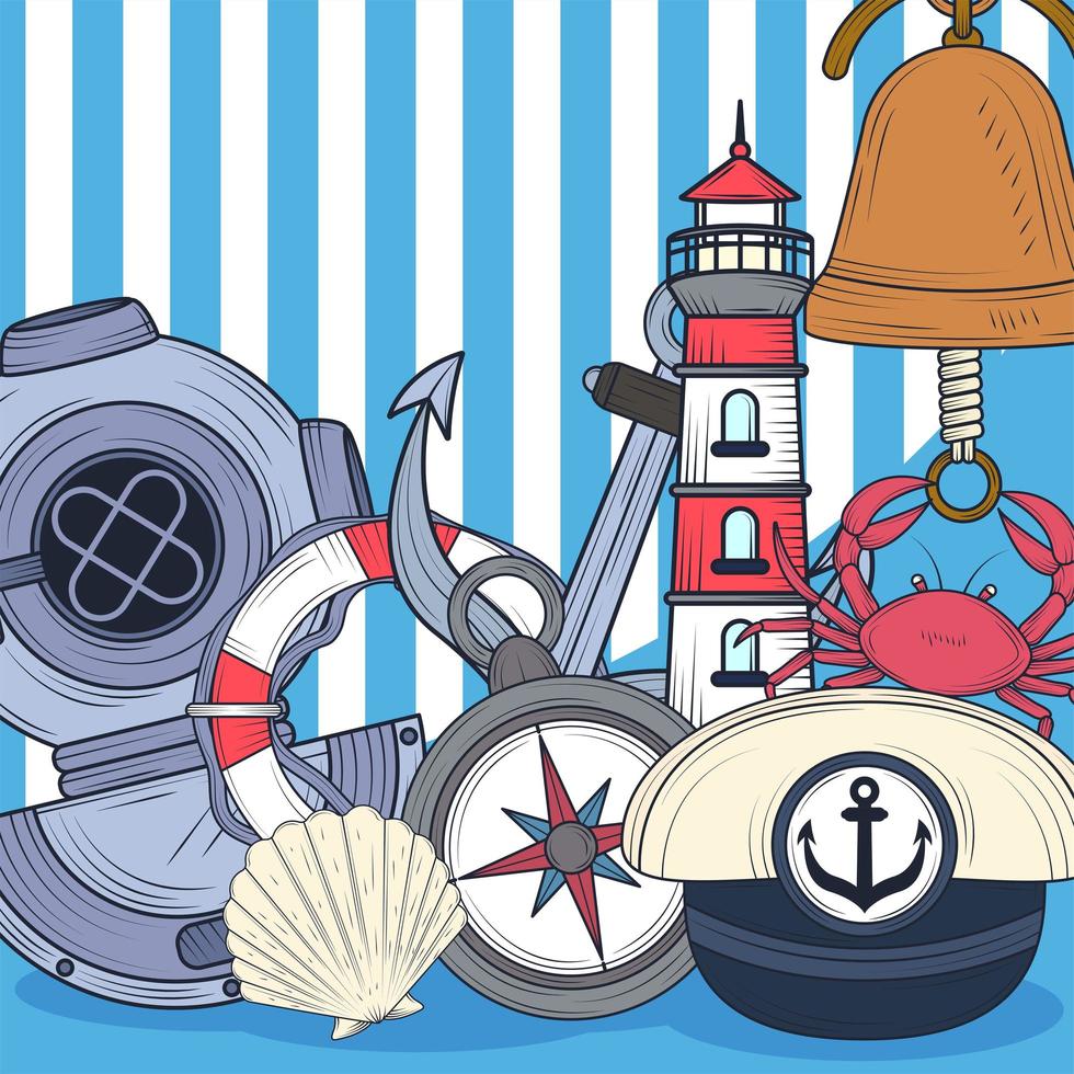 nautical maritime bundle icons vector