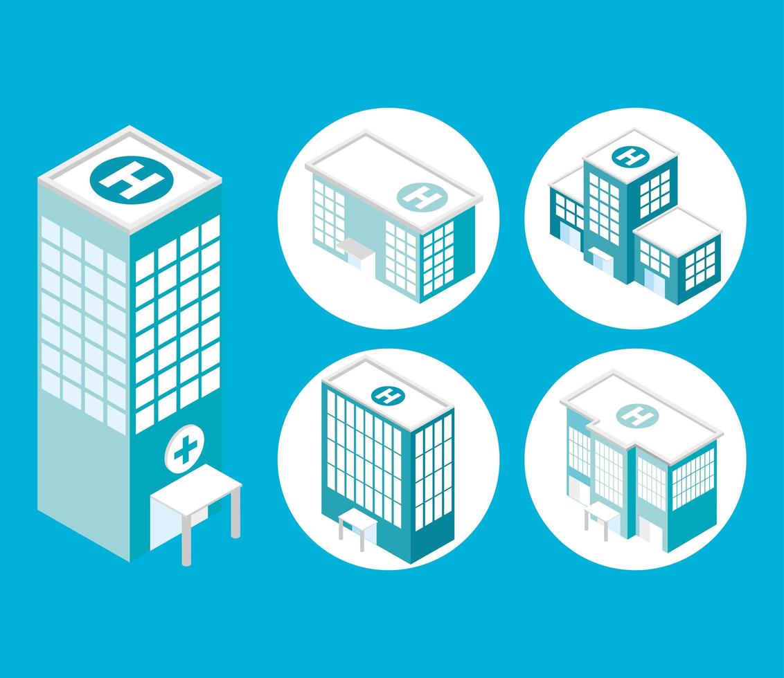 set of isometric hospitals vector