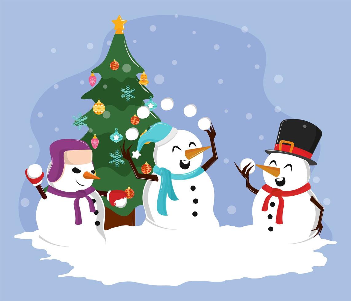 group snowman and tree vector