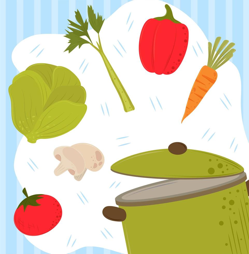 vegetables food and pot vector