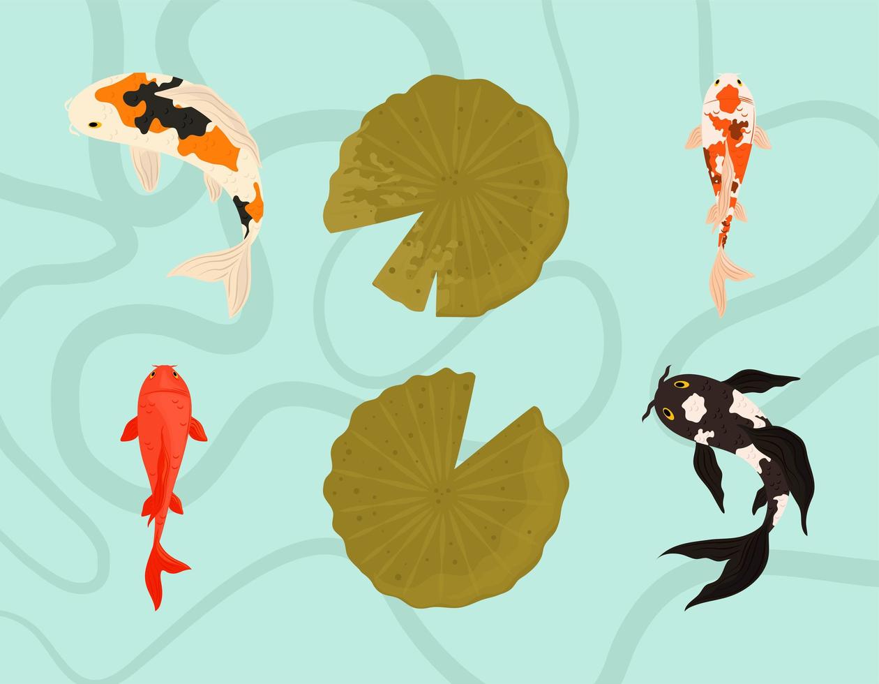 peces koi nadando vector