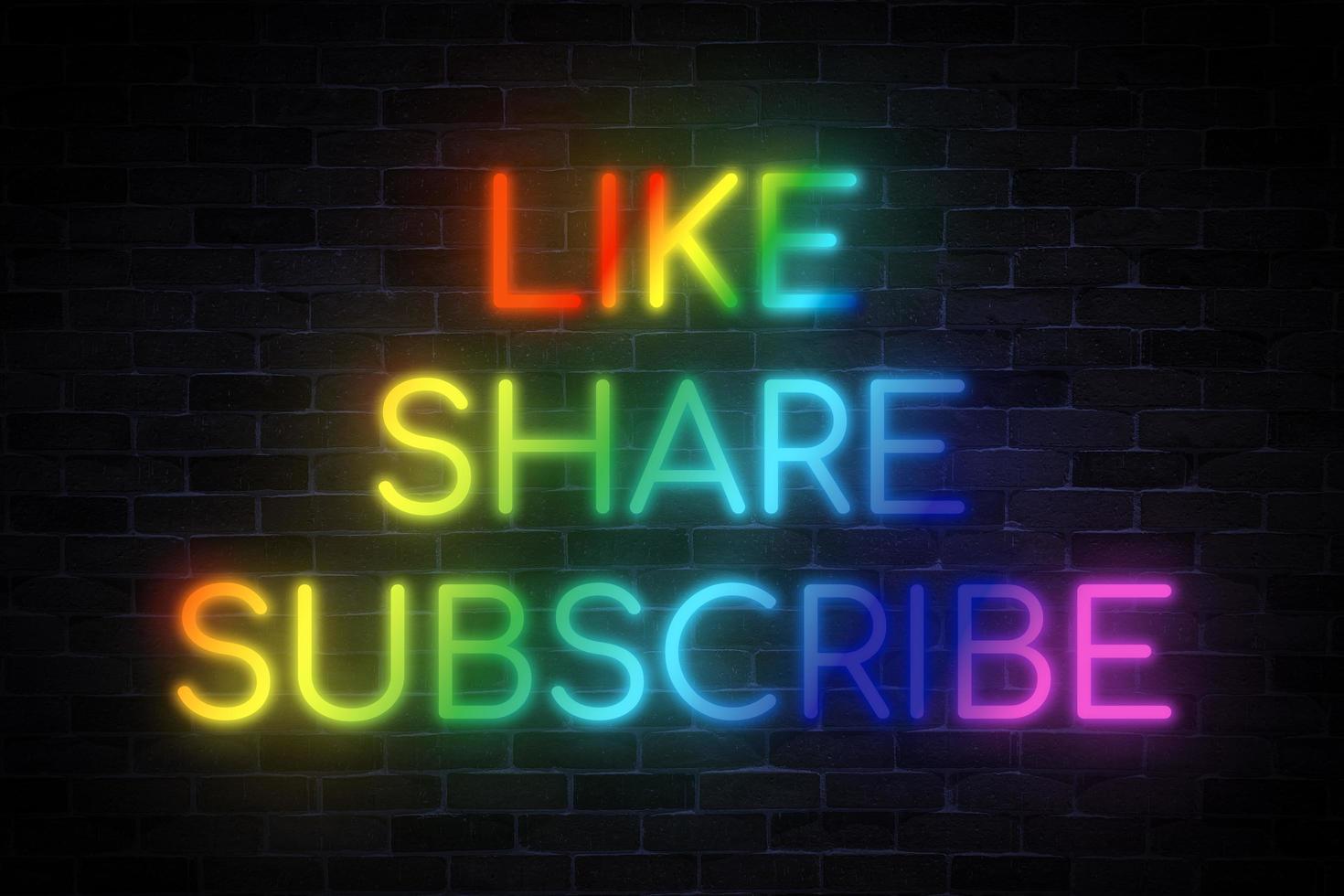 Like Share Subscribe neon banner. photo