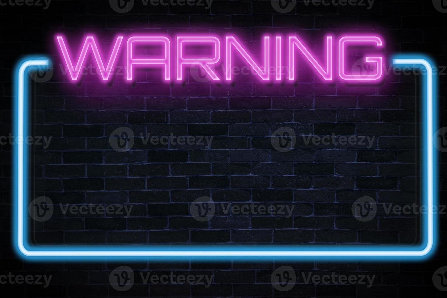 Warning with empty frame neon banner. photo