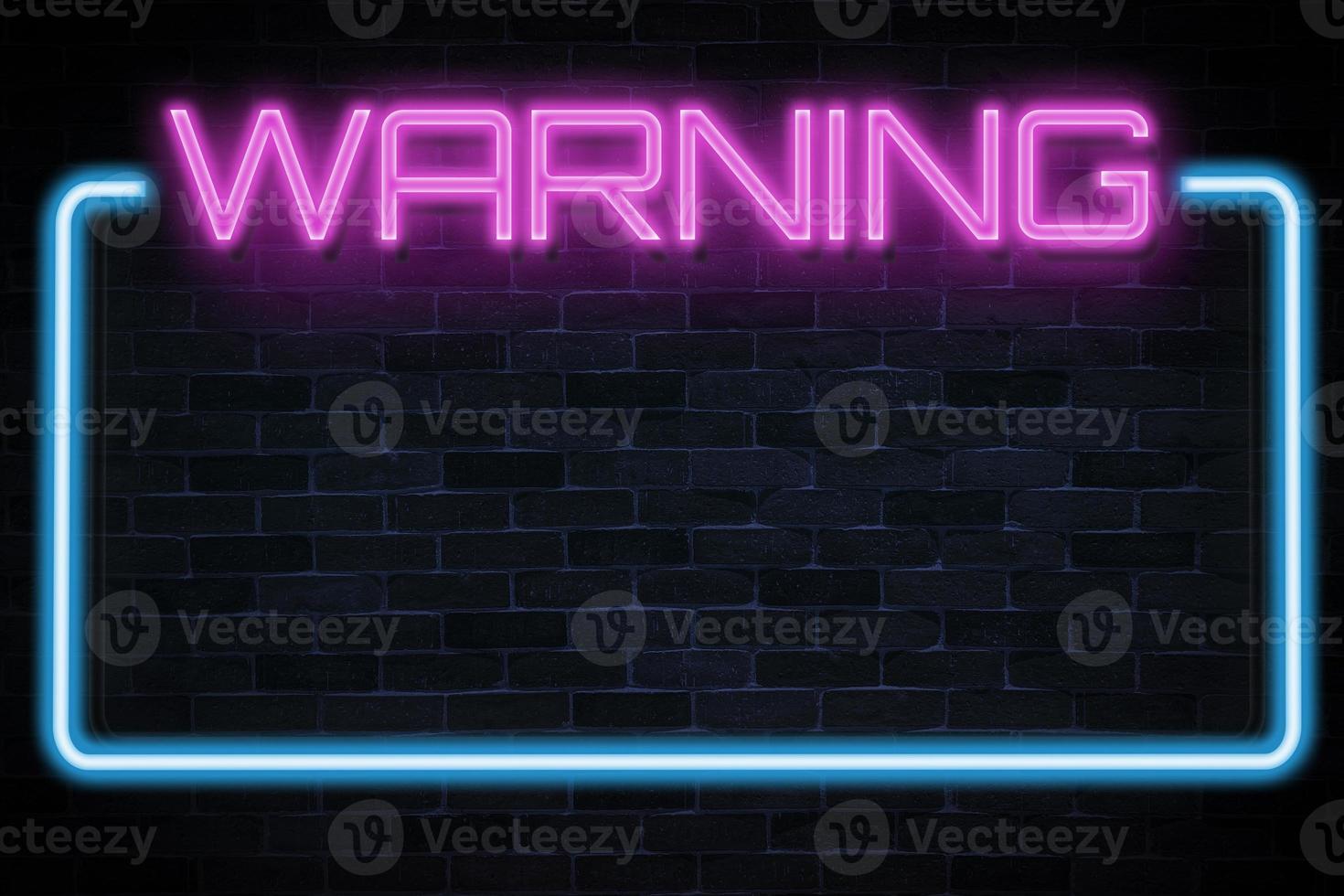 Warning with empty frame neon banner. photo