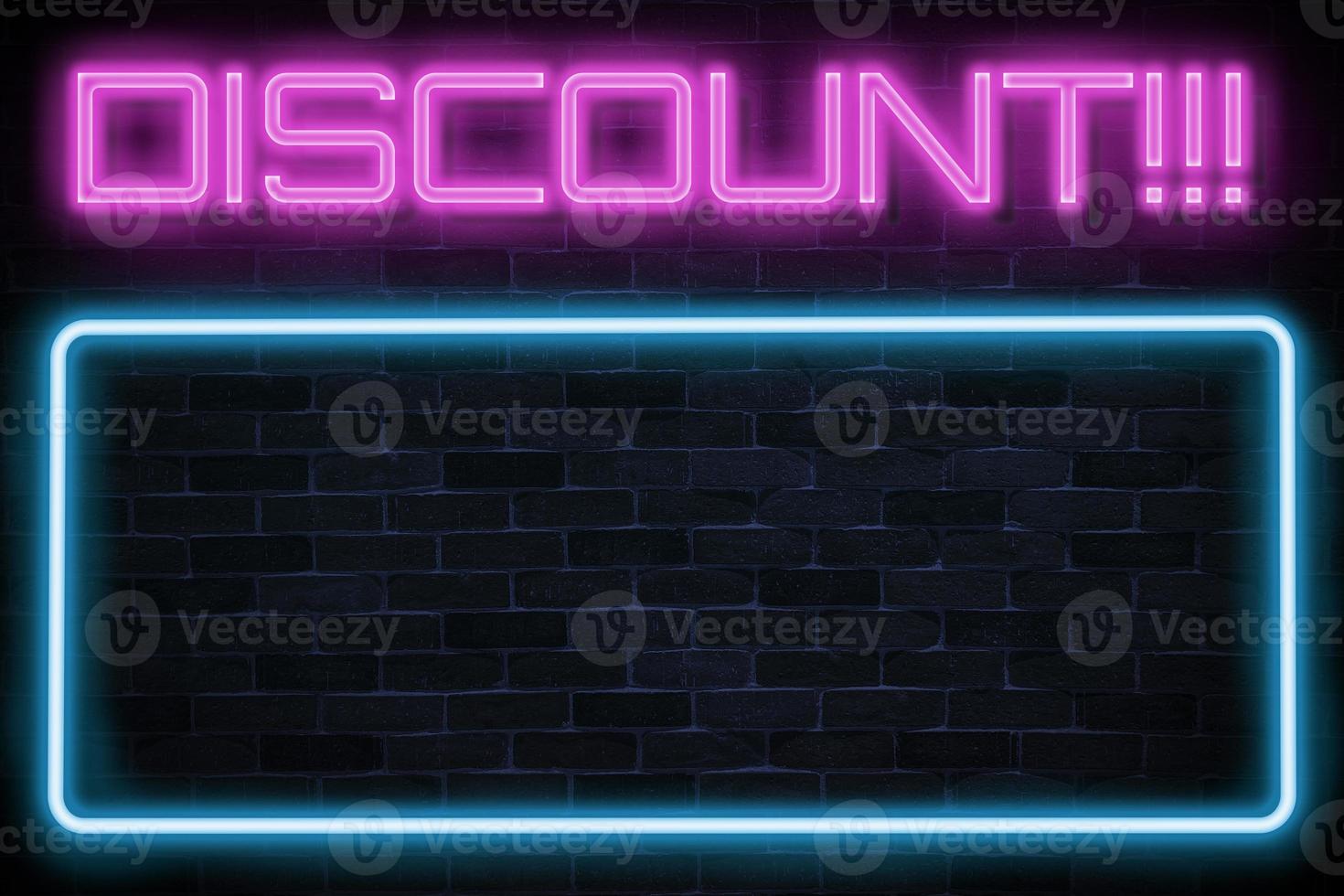 Discount with empty frame neon banner. photo