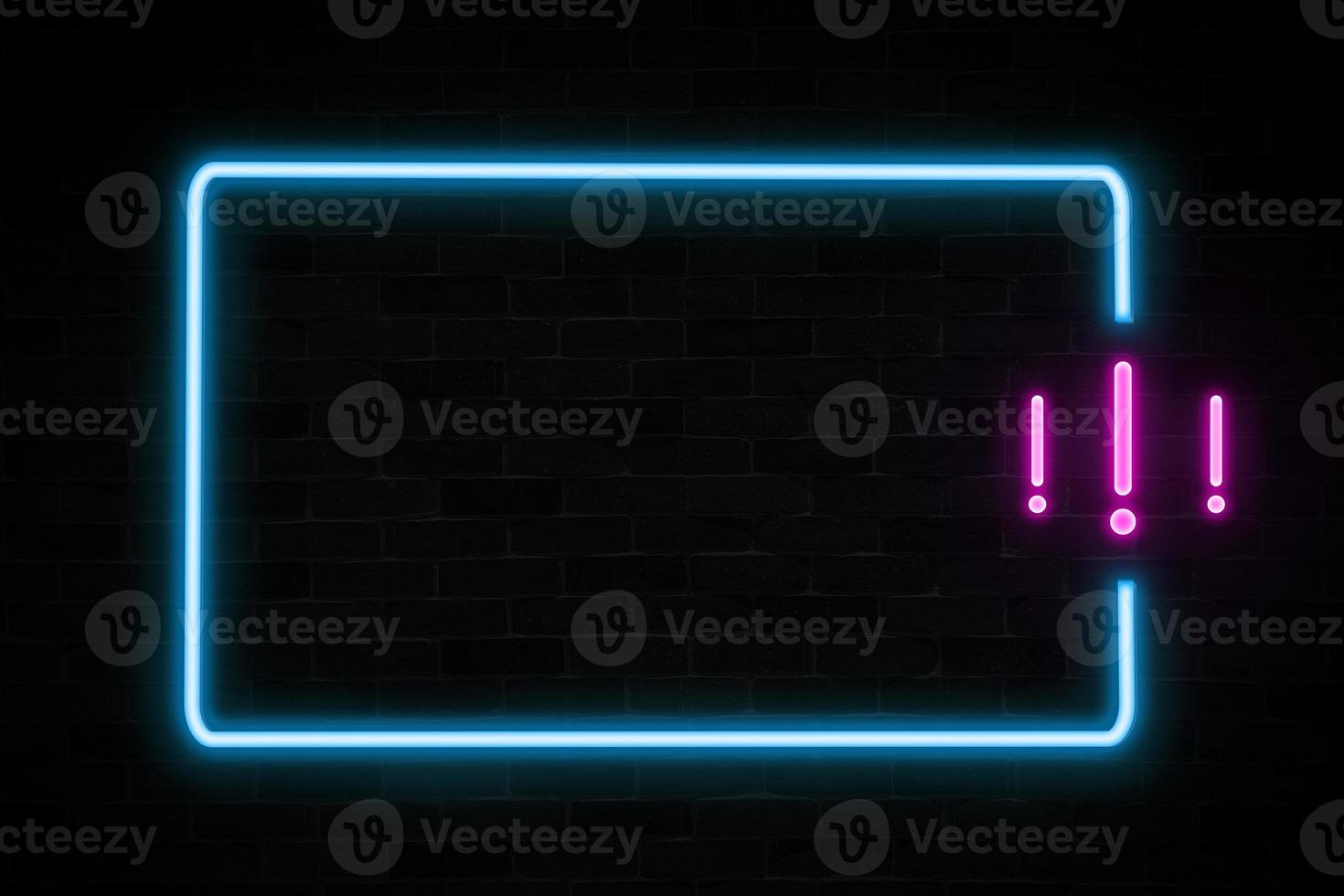 exclamination mask symbol with empty frame neon banner. photo