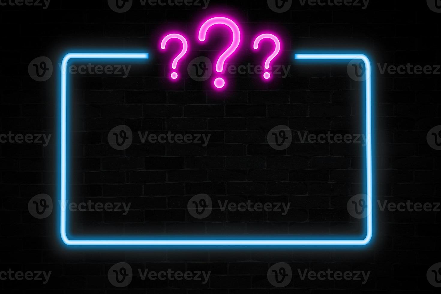 Question symbol with empty frame neon banner. photo