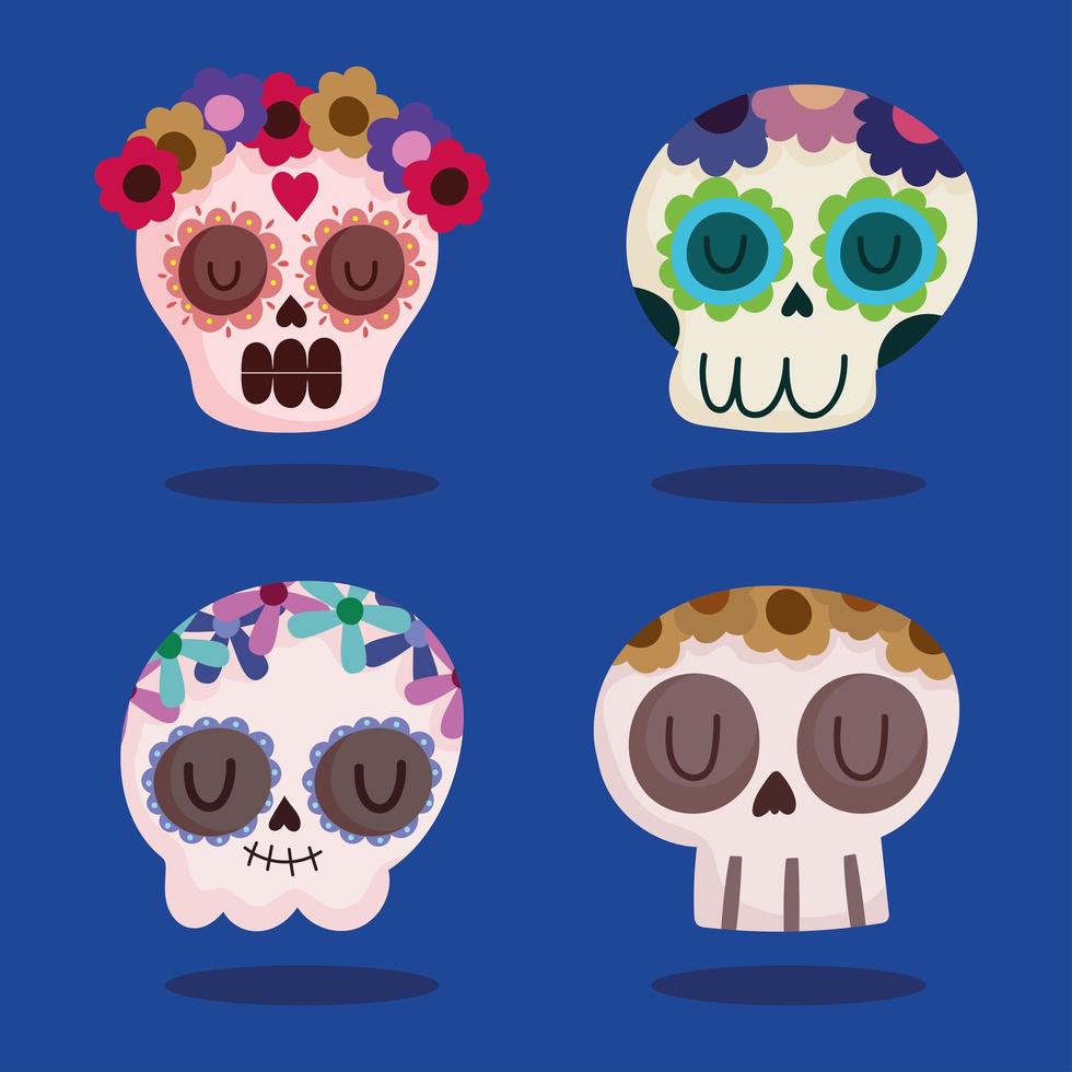 calaveras de azúcar con flores vector