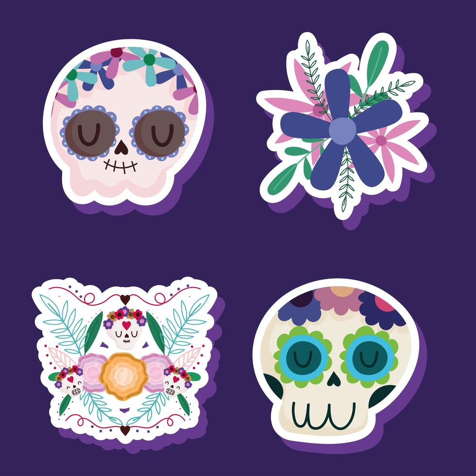 mexican skulls and flower vector