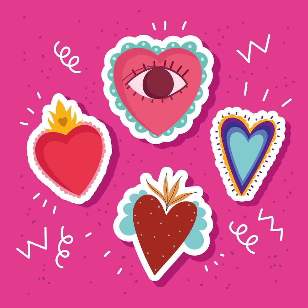 stickers hearts decoration vector