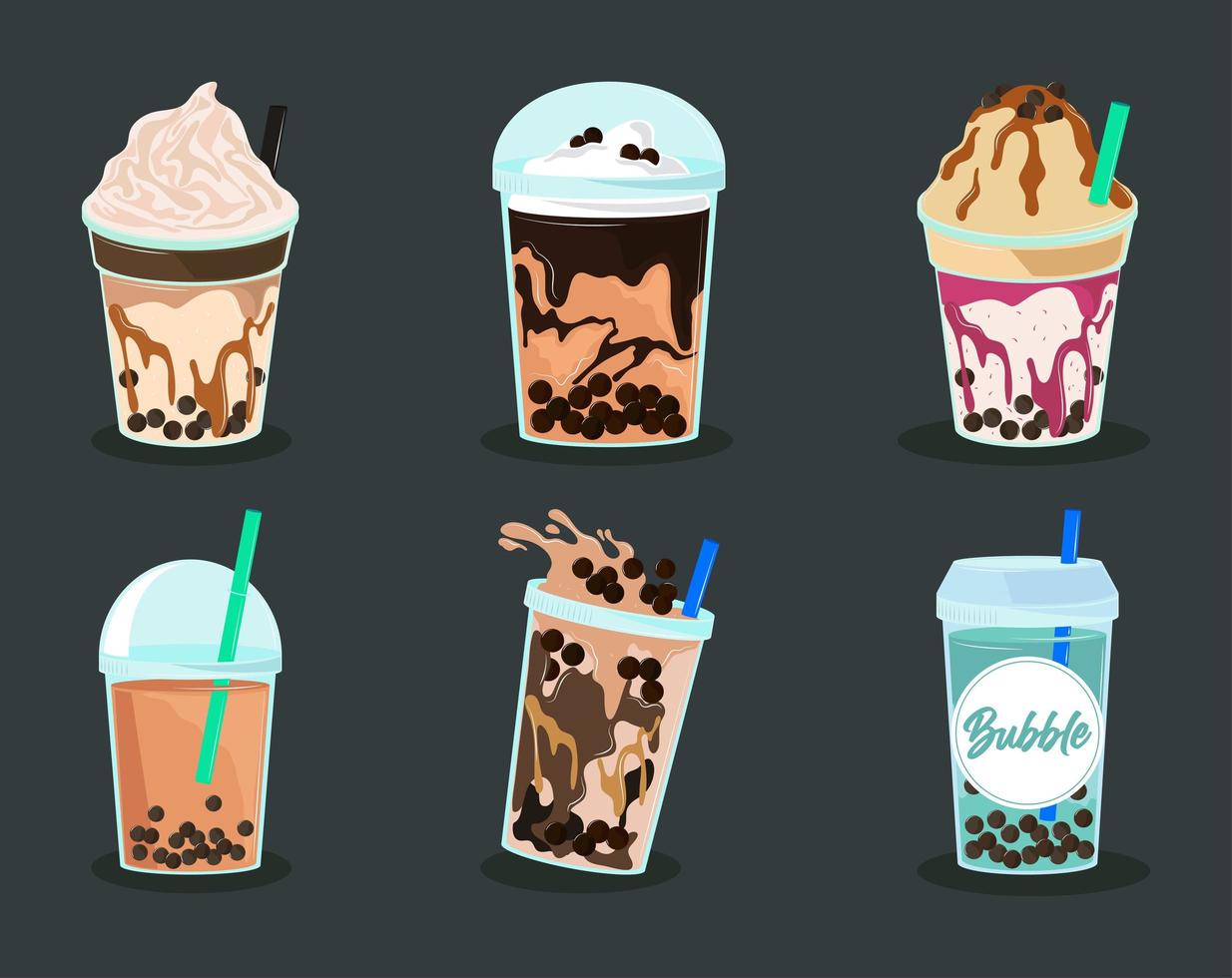 bubble milk tea icons set vector
